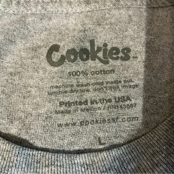 Vintage 90s Cookies Tee Graphic Logo Short Sleeve Crewneck Cotton T-Shirt Gray L - Picture 11 of 12